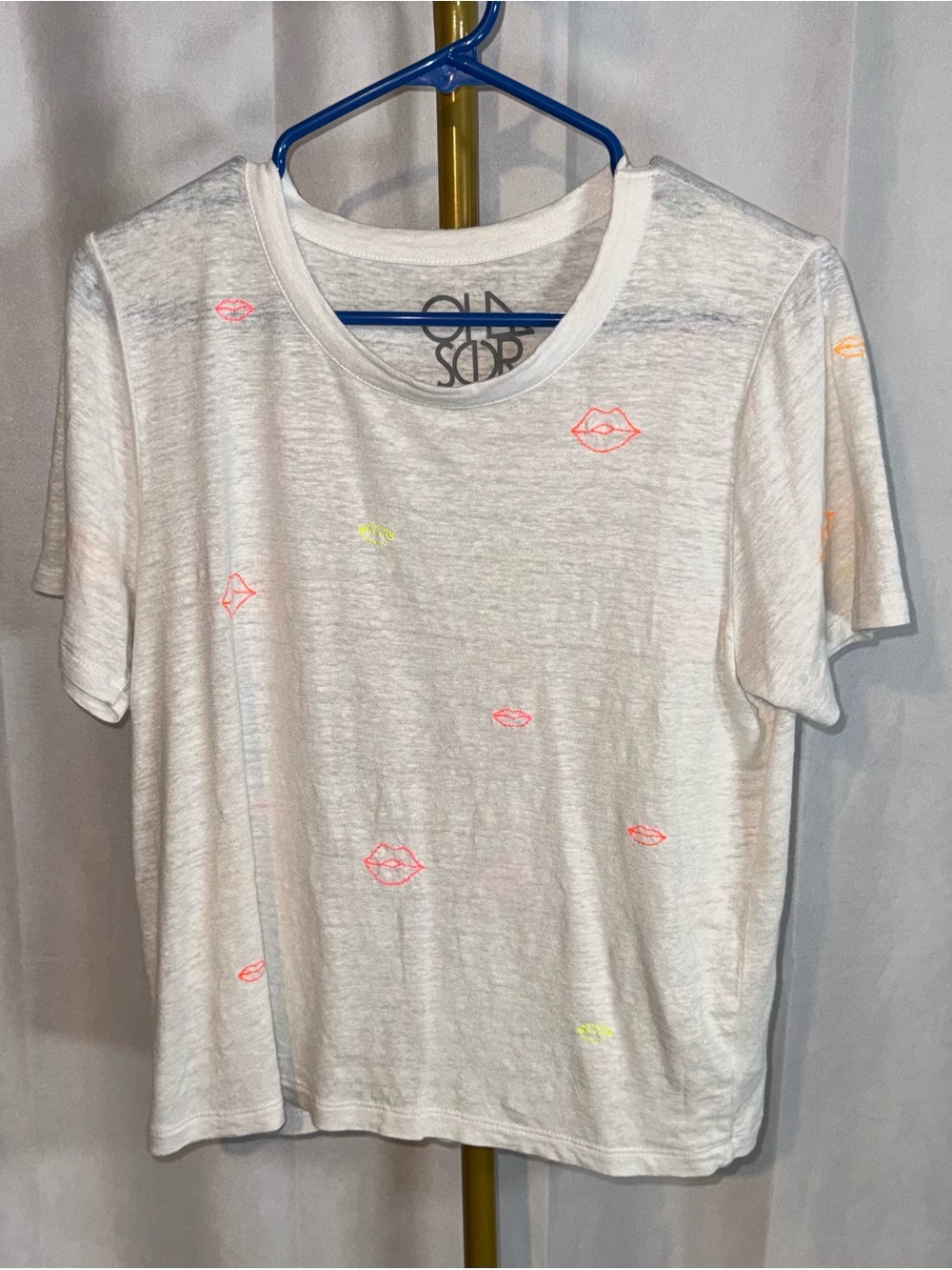 Chaser White Short Sleeve Tee with Neon Lip Embroidery